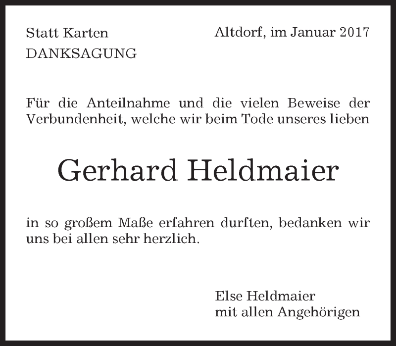  Traueranzeige für Gerhard Heldmaier vom 07.01.2017 aus Kreiszeitung Böblinger Bote