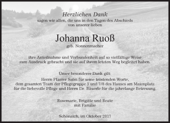 Traueranzeige von Johann Ruoß von Kreiszeitung Böblinger Bote