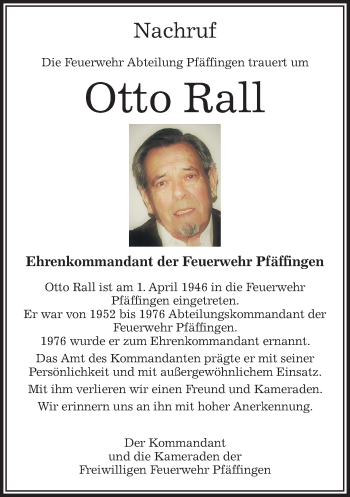Traueranzeige von Otto Rall von Kreiszeitung Böblinger Bote