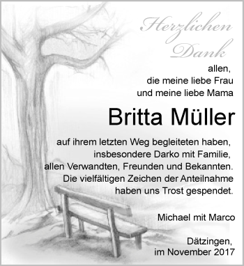 Traueranzeige von Britta Müller von Kreiszeitung Böblinger Bote