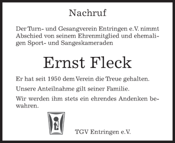 Traueranzeige von Ernst Fleck von Kreiszeitung Böblinger Bote