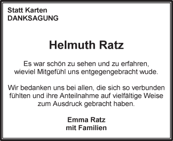 Traueranzeige von Helmuth Ratz von Kreiszeitung Böblinger Bote