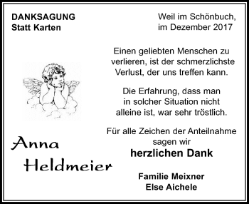 Traueranzeige von Anna Heldmeier von Kreiszeitung Böblinger Bote
