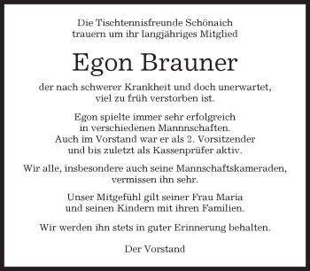 Traueranzeige von Egon Brauner von Kreiszeitung Böblinger Bote