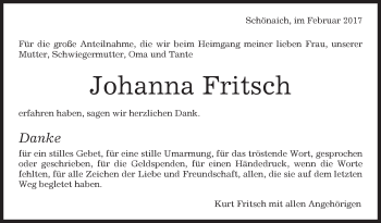 Traueranzeige von Johanna Fritsch von Kreiszeitung Böblinger Bote