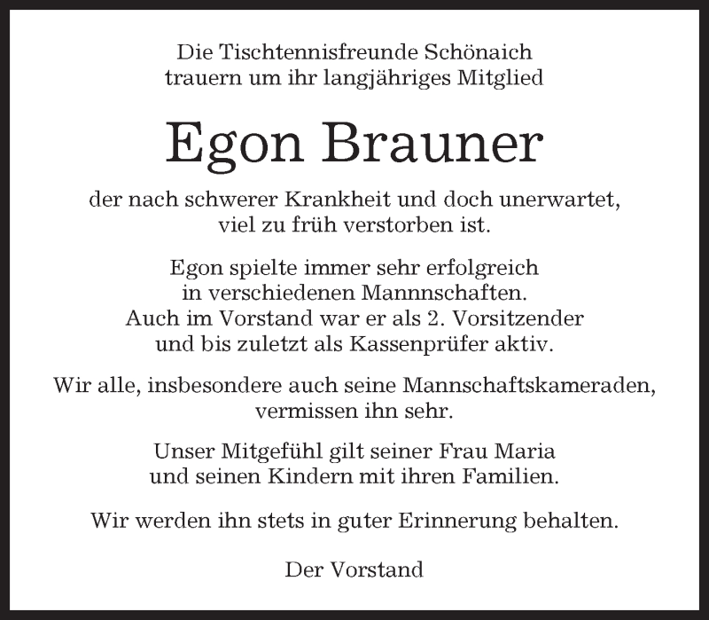  Traueranzeige für Egon Brauner vom 21.02.2017 aus Kreiszeitung Böblinger Bote