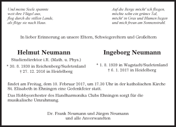 Traueranzeige von Helmut, Ingeborg Neumann von Kreiszeitung Böblinger Bote