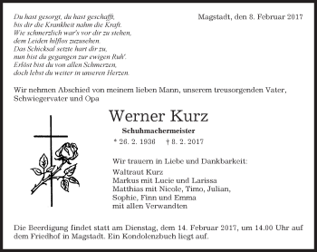 Traueranzeige von Werner Kurz von Kreiszeitung Böblinger Bote