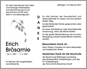 Traueranzeige von Erich Brösamle von Kreiszeitung Böblinger Bote