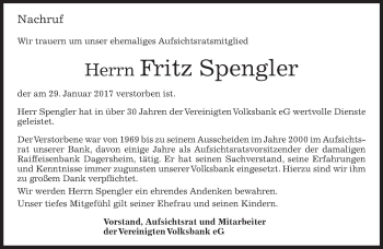 Traueranzeige von Fritz Spengler von Kreiszeitung Böblinger Bote