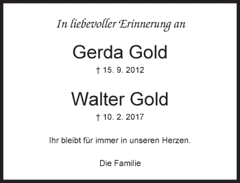 Traueranzeige von Gerda und Walter Gold von Kreiszeitung Böblinger Bote