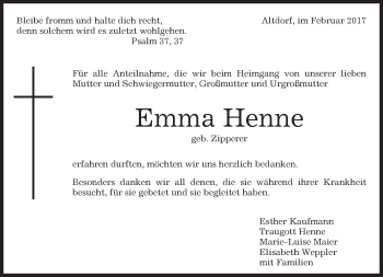 Traueranzeige von Emma Henne von Kreiszeitung Böblinger Bote