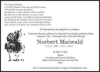 Traueranzeige von Norbert Maiwald von Kreiszeitung Böblinger Bote
