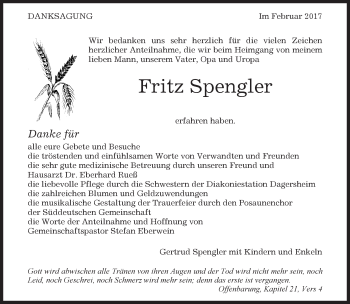 Traueranzeige von Fritz Sprengler von Kreiszeitung Böblinger Bote