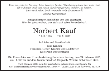 Traueranzeige von Norbert Kauf von Kreiszeitung Böblinger Bote
