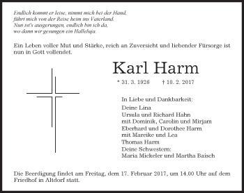 Traueranzeige von Karl Harm von Kreiszeitung Böblinger Bote