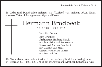 Traueranzeige von Hermann Brodbeck von Kreiszeitung Böblinger Bote