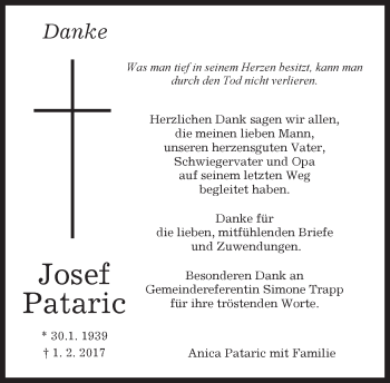 Traueranzeige von Josef Pataric von Kreiszeitung Böblinger Bote