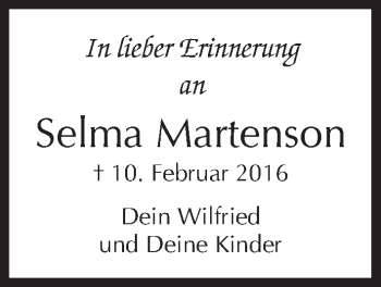 Traueranzeige von Selma Martenson von Kreiszeitung Böblinger Bote