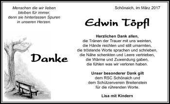 Traueranzeige von Edwin Töpfl von Kreiszeitung Böblinger Bote