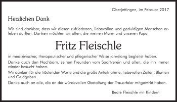Traueranzeige von Fritz Fleischle von Kreiszeitung Böblinger Bote