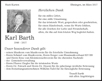 Traueranzeige von Karl Barth von Kreiszeitung Böblinger Bote