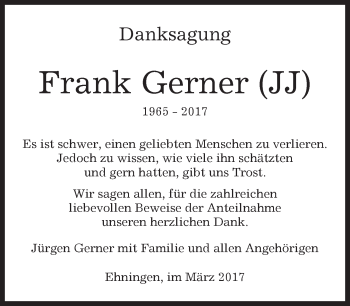 Traueranzeige von Frank Gerner von Kreiszeitung Böblinger Bote