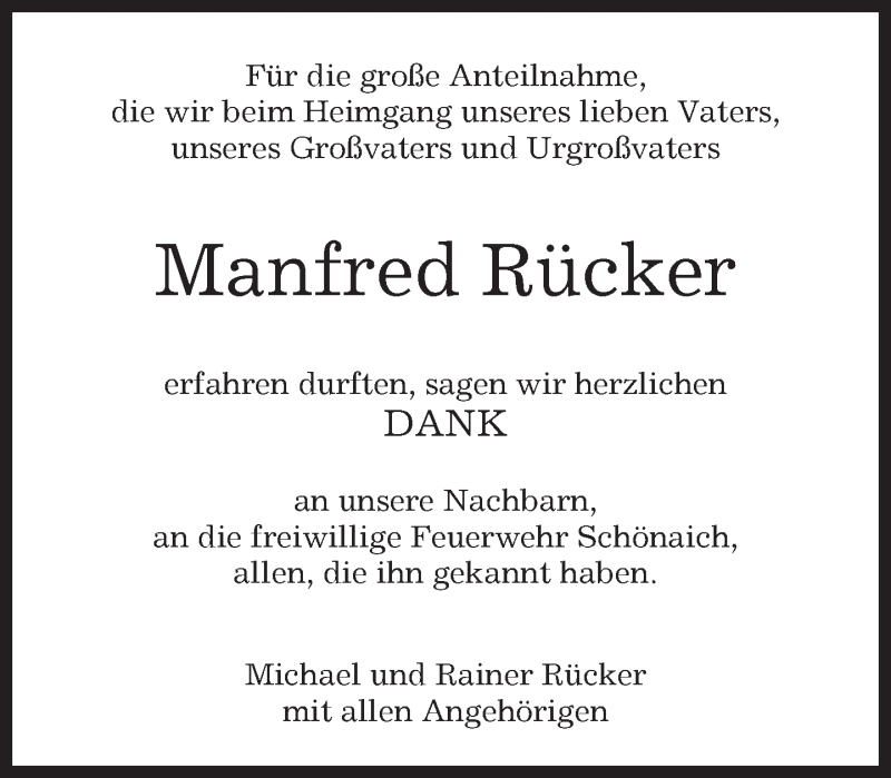  Traueranzeige für Manfred Rücker vom 02.03.2017 aus Kreiszeitung Böblinger Bote