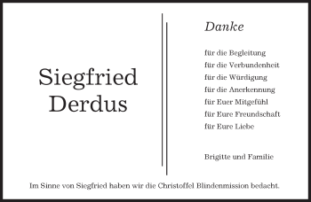 Traueranzeige von Siegfried Derdus von Kreiszeitung Böblinger Bote