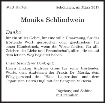 Traueranzeige von Monika Schlindwein von Kreiszeitung Böblinger Bote