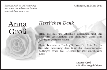 Traueranzeige von Anna Groß von Kreiszeitung Böblinger Bote