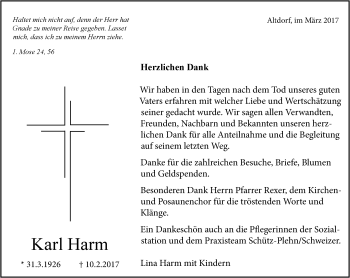 Traueranzeige von Karl Harm von Kreiszeitung Böblinger Bote