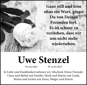 Traueranzeige von Uwe Stenzel von Kreiszeitung Böblinger Bote