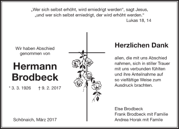 Traueranzeige von Hermann Brodbeck von Kreiszeitung Böblinger Bote