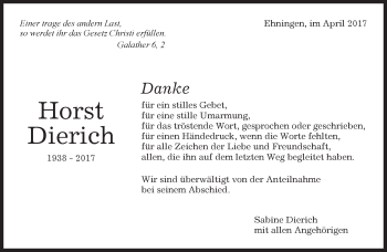 Traueranzeige von Horst Dierich von Kreiszeitung Böblinger Bote