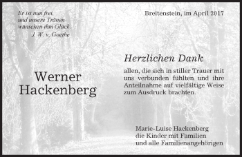 Traueranzeige von Werner Hackenberg von Kreiszeitung Böblinger Bote