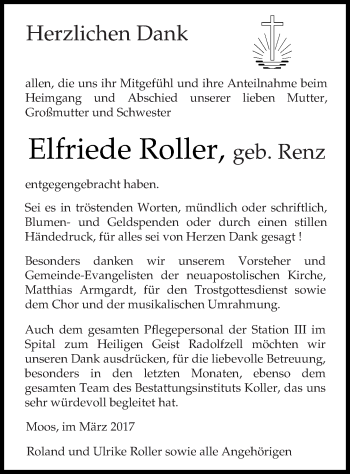 Traueranzeige von Elfriede Roller von Kreiszeitung Böblinger Bote