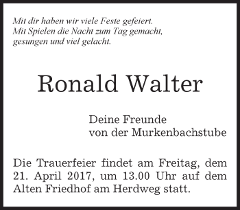 Traueranzeige von Ronald Walter von Kreiszeitung Böblinger Bote