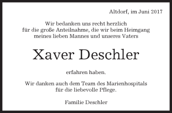 Traueranzeige von Xaver Deschler von Kreiszeitung Böblinger Bote