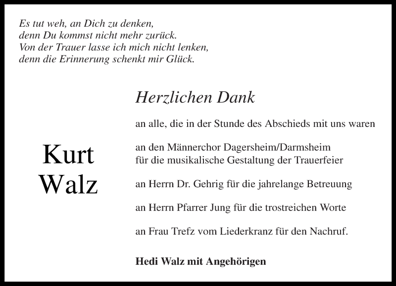  Traueranzeige für Kurt Walz vom 22.06.2017 aus Kreiszeitung Böblinger Bote