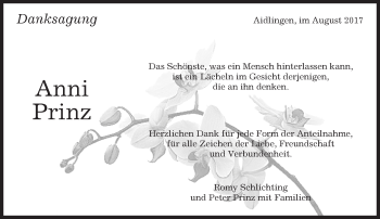 Traueranzeige von Anni Prinz von Kreiszeitung Böblinger Bote