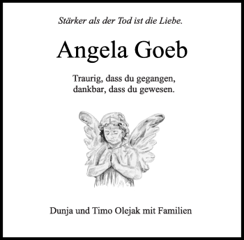 Traueranzeige von Angela Goeb von Kreiszeitung Böblinger Bote