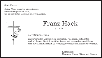Traueranzeige von Franz Hack von Kreiszeitung Böblinger Bote