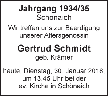 Traueranzeige von Gertrud Schmidt von Kreiszeitung Böblinger Bote