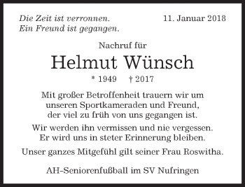Traueranzeige von Helmut Wünsch von Kreiszeitung Böblinger Bote