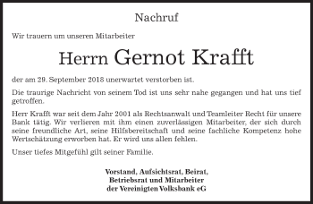 Traueranzeige von Gernot Krafft von Kreiszeitung Böblinger Bote