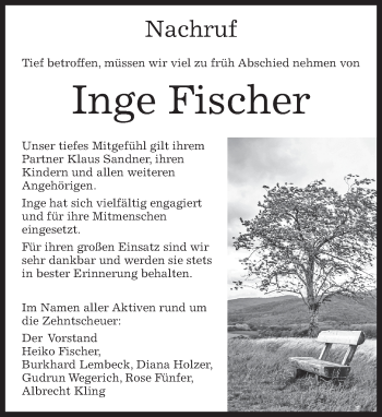 Traueranzeige von Inge Fischer von Kreiszeitung Böblinger Bote