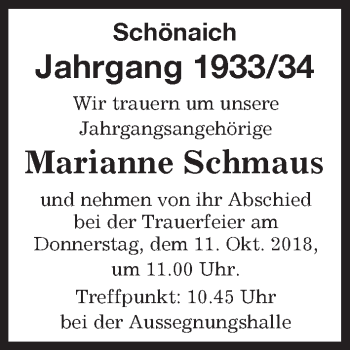 Traueranzeige von Marianne Schmaus von Kreiszeitung Böblinger Bote