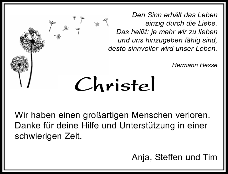  Traueranzeige für Christel  vom 13.11.2018 aus Kreiszeitung Böblinger Bote