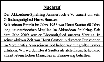 Traueranzeige von Horst Sautter von Kreiszeitung Böblinger Bote